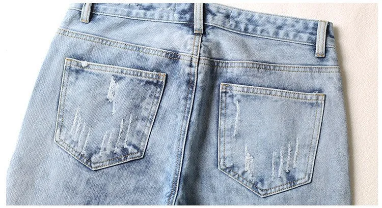 Ripped Destroyed Boyfriend Blue Jeans