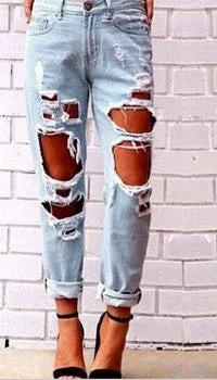 Ripped Destroyed Boyfriend Blue Jeans