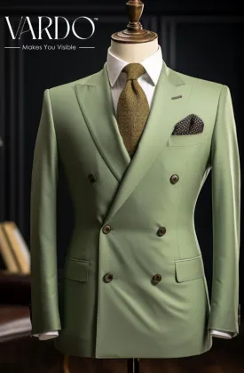 Sage Green Men's Double-Breasted Suit - Sophisticated Modern Tailoring - Standout Formal Wear, The Rising Sun Store, Vardo