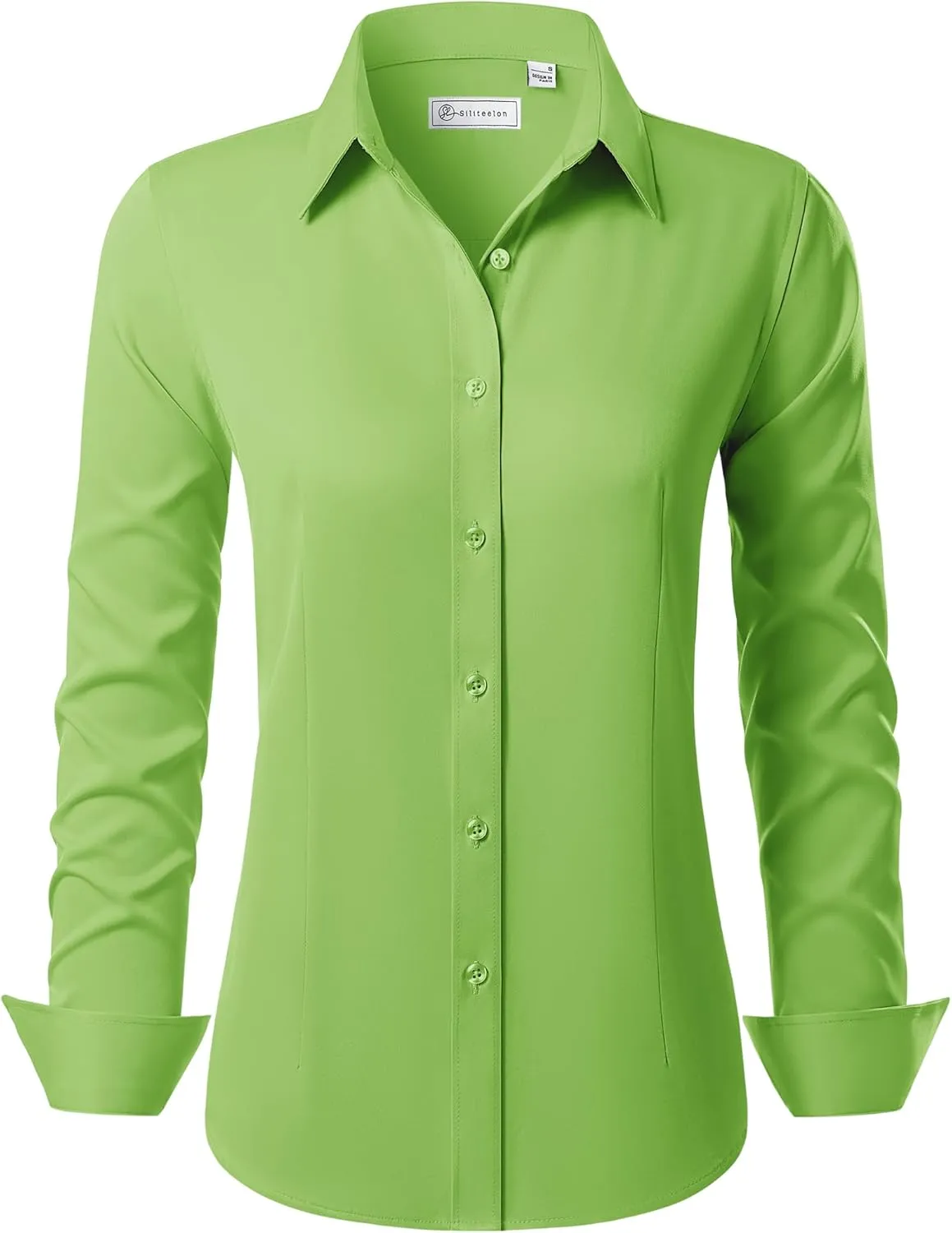 siliteelon Button Down Shirts for Women Long Sleeve Dress Shirts Wrinkle Free Collared Work Office Solid Blouses Tops
