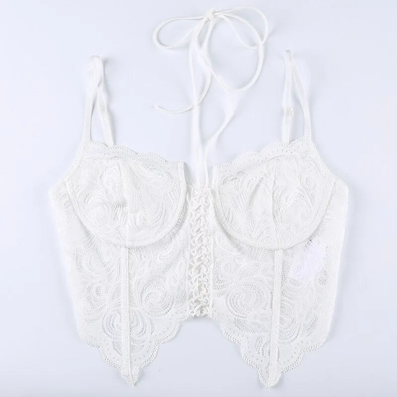 Spaghetti Strap White See-Through Lace Top