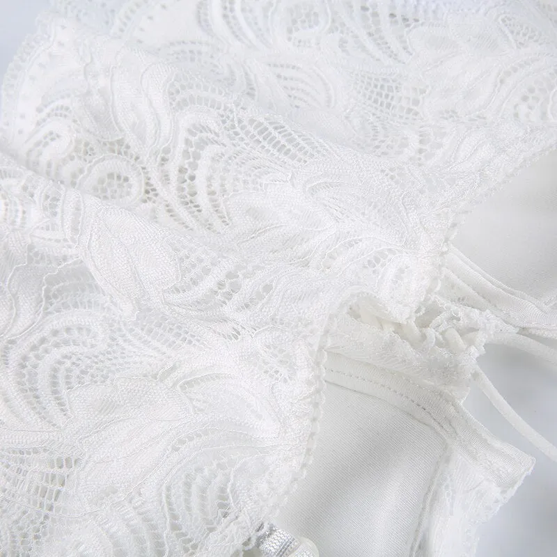 Spaghetti Strap White See-Through Lace Top