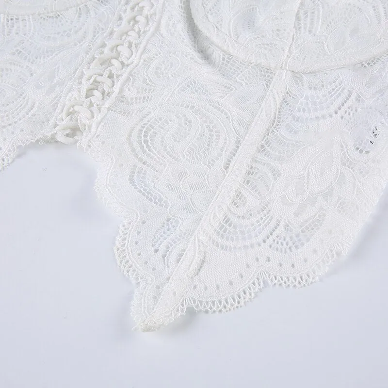Spaghetti Strap White See-Through Lace Top