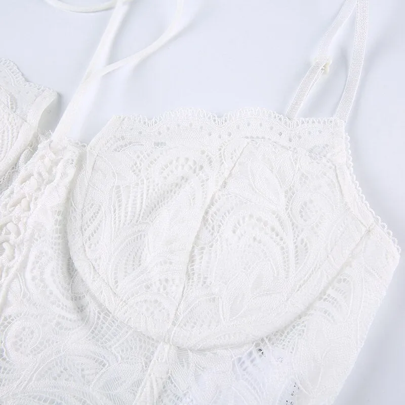 Spaghetti Strap White See-Through Lace Top