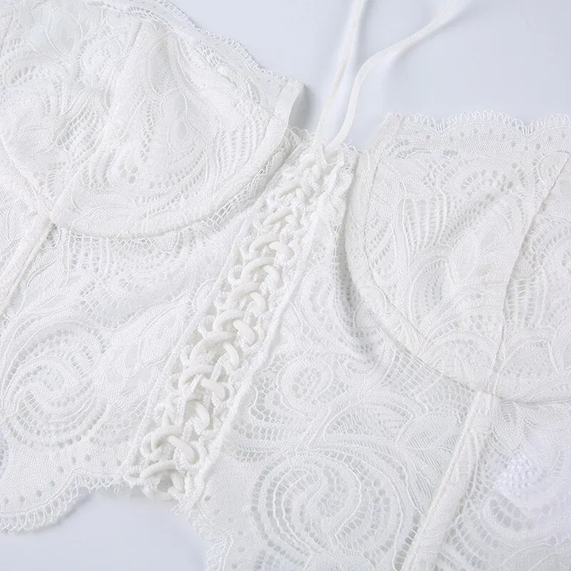 Spaghetti Strap White See-Through Lace Top