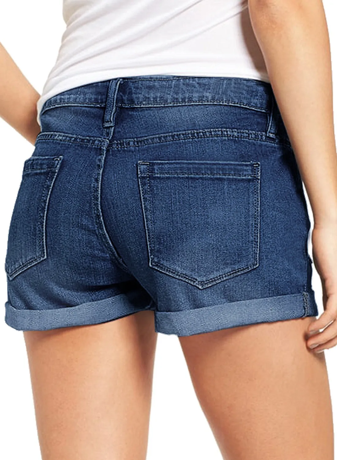 Star Sapphire Blue Women's High Waisted Rolled Hem Distressed Jeans Ripped Denim Shorts