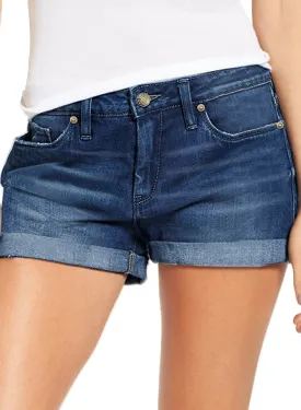 Star Sapphire Blue Women's High Waisted Rolled Hem Distressed Jeans Ripped Denim Shorts