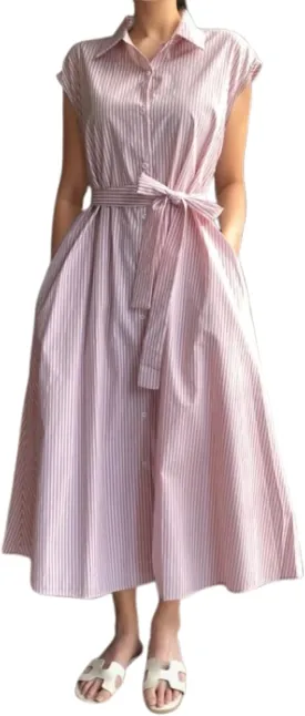 T Shirt Dress for Women with Waist Tie Casual Loose Fit Beach Cover Ups Striped Beach Short Sleeve Sundress with Pocket
