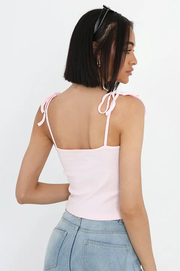 TIE STRAP DETAIL LACE TRIM RIBBED VEST TOP