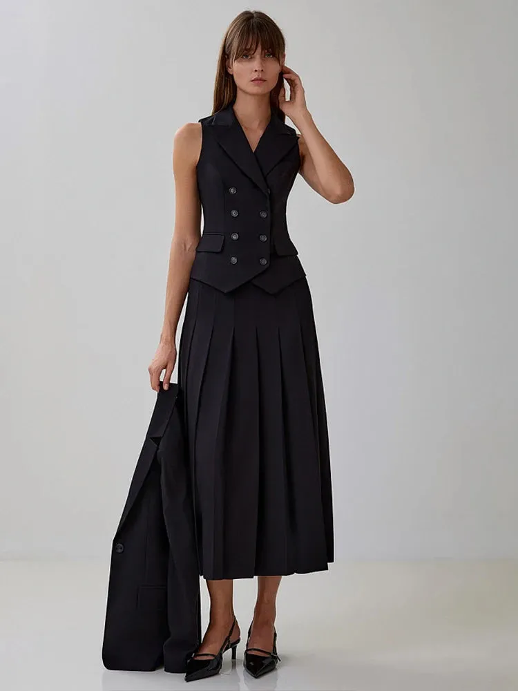 Two Piece Set Blazer Breasted Vest & High Waist Slit Skirt
