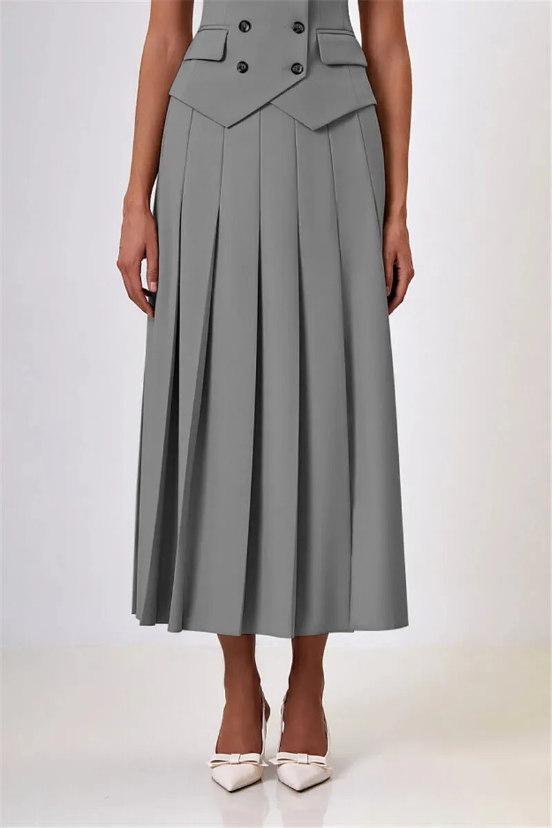 Two Piece Set Blazer Breasted Vest & High Waist Slit Skirt