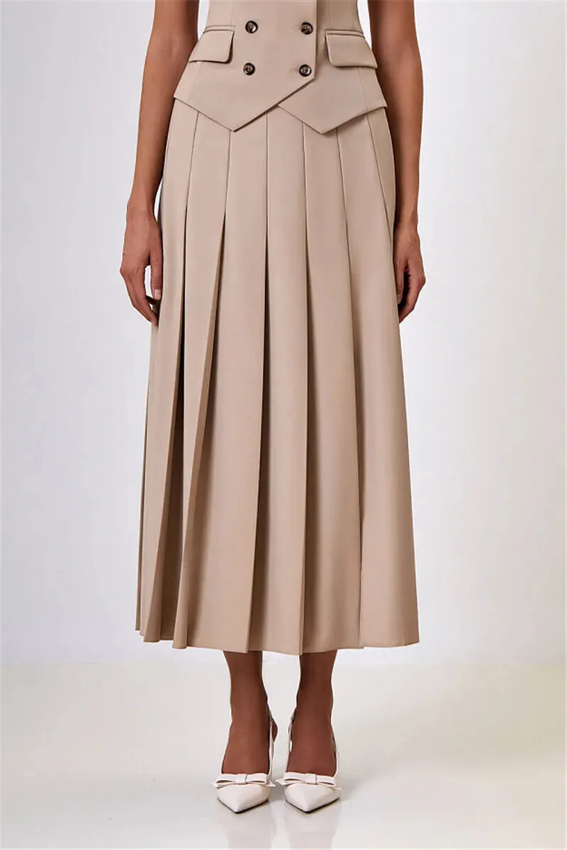 Two Piece Set Blazer Breasted Vest & High Waist Slit Skirt