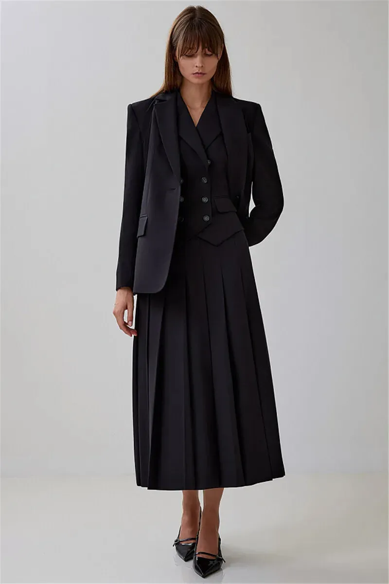 Two Piece Set Blazer Breasted Vest & High Waist Slit Skirt