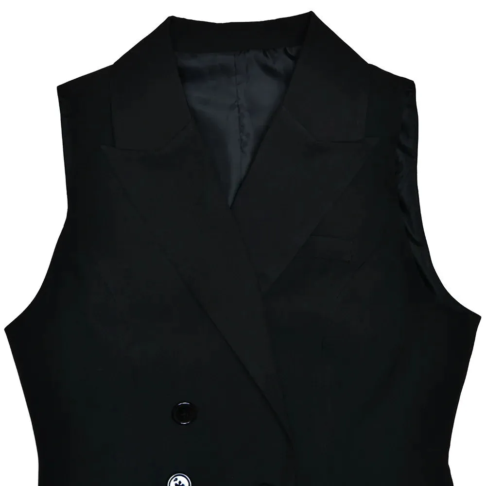 Two Piece Set Blazer Breasted Vest & High Waist Slit Skirt