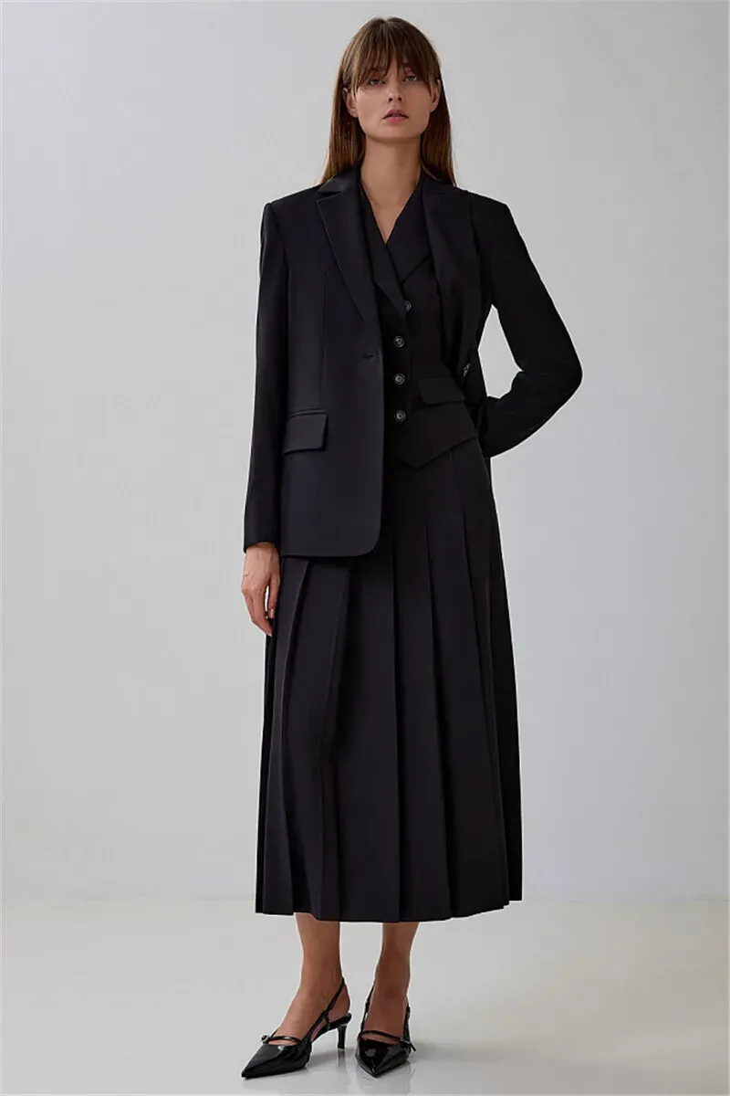 Two Piece Set Blazer Breasted Vest & High Waist Slit Skirt