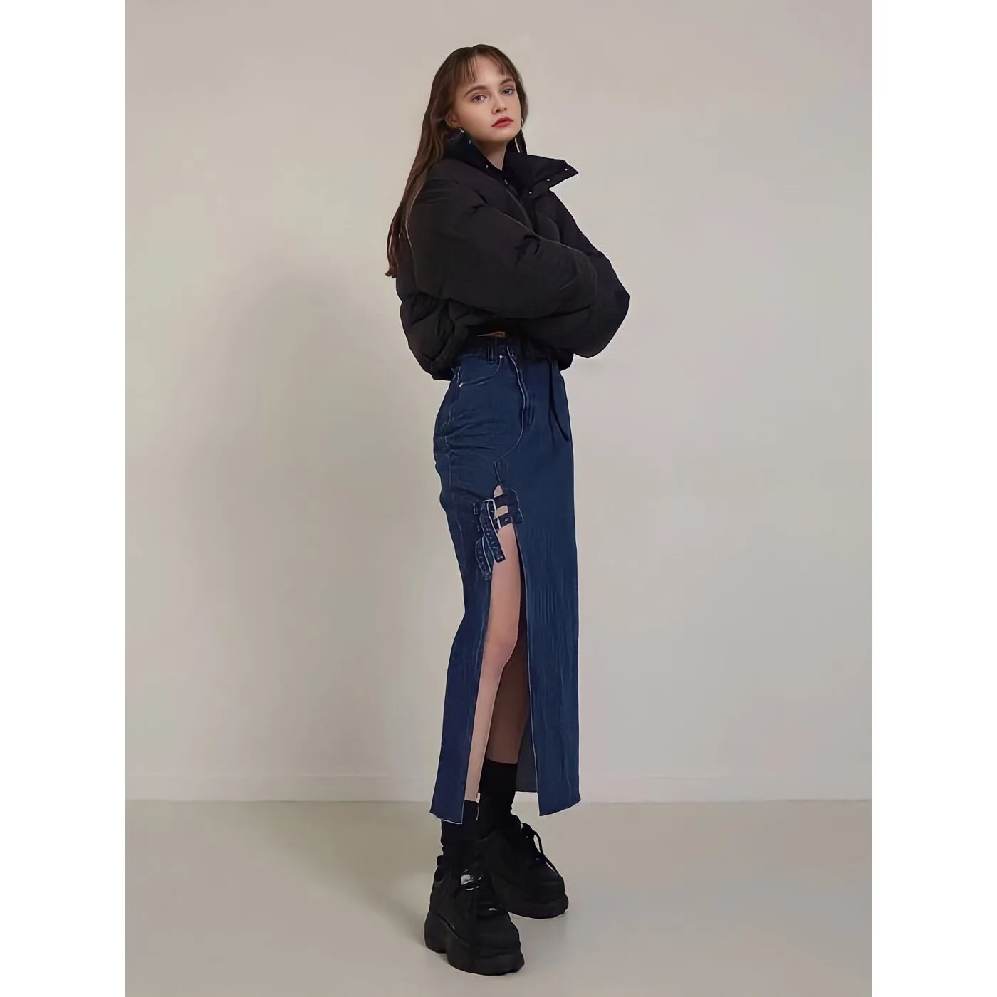 Vintage A Line Long Denim Skirt