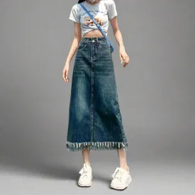 Vintage-Inspired High Waist Denim Long Skirt