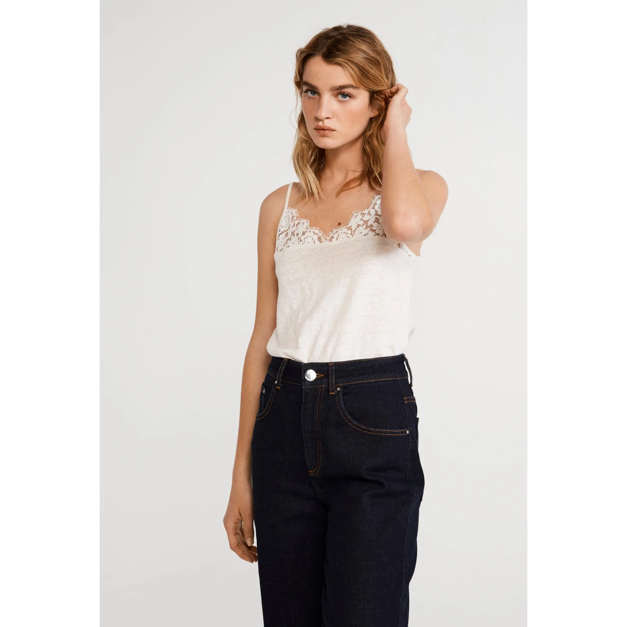 Women Vest With Thin Straps - Ecru