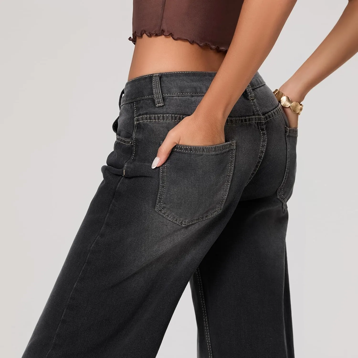 Women Y2k Low Rise Baggy Jeans Loose Fit Boyfriend Straight Wide Leg Jeans Trendy Stretch Long Denim Pants