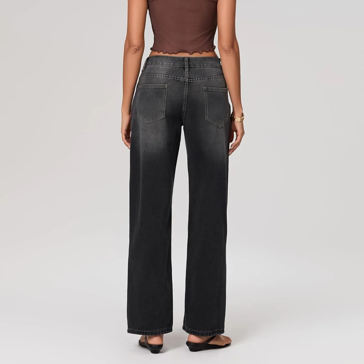 Women Y2k Low Rise Baggy Jeans Loose Fit Boyfriend Straight Wide Leg Jeans Trendy Stretch Long Denim Pants