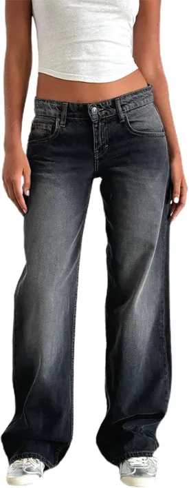 Women Y2k Low Rise Baggy Jeans Loose Fit Boyfriend Straight Wide Leg Jeans Trendy Stretch Long Denim Pants