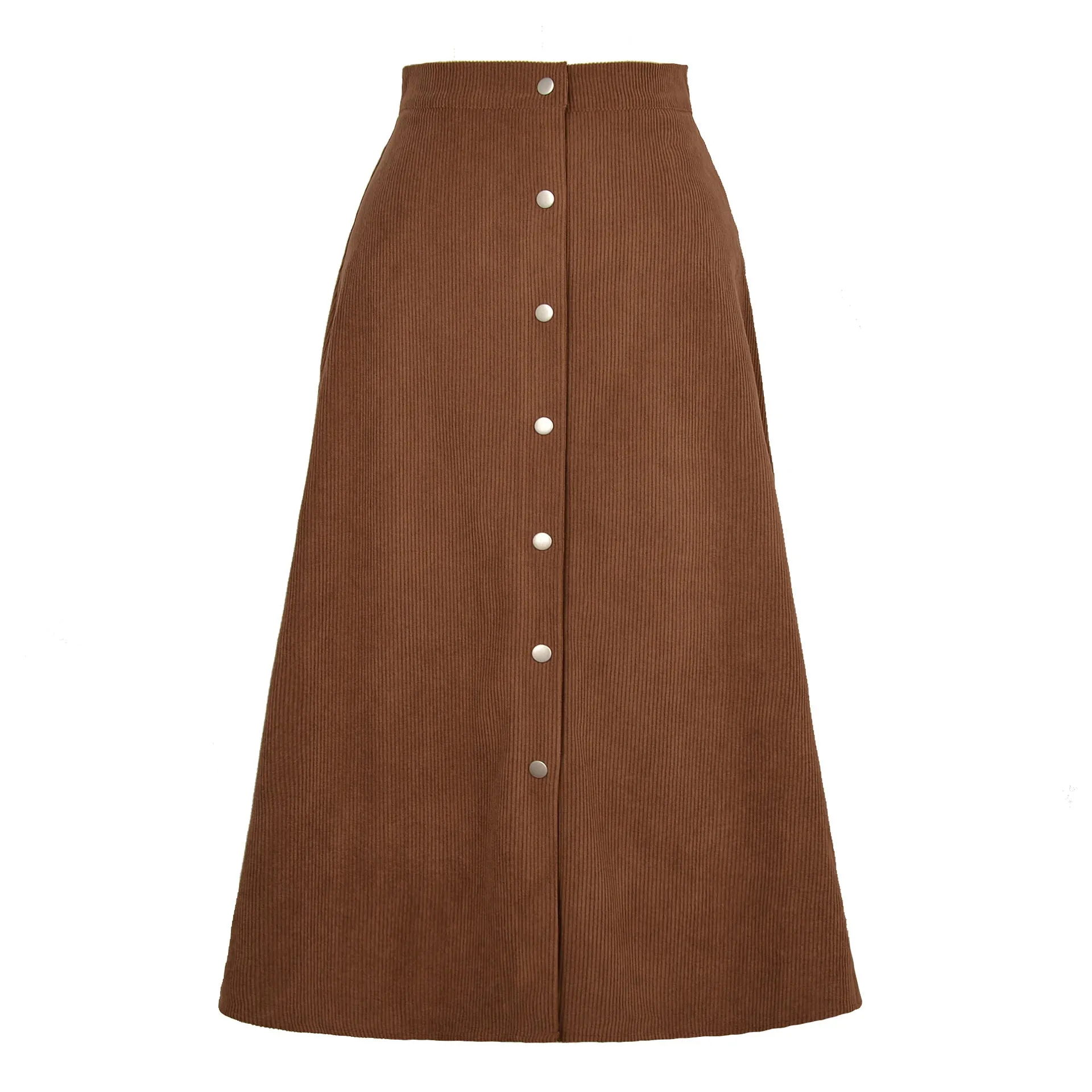 Women's Corduroy Temperament Commute Single-breasted High Waist Long Skirt