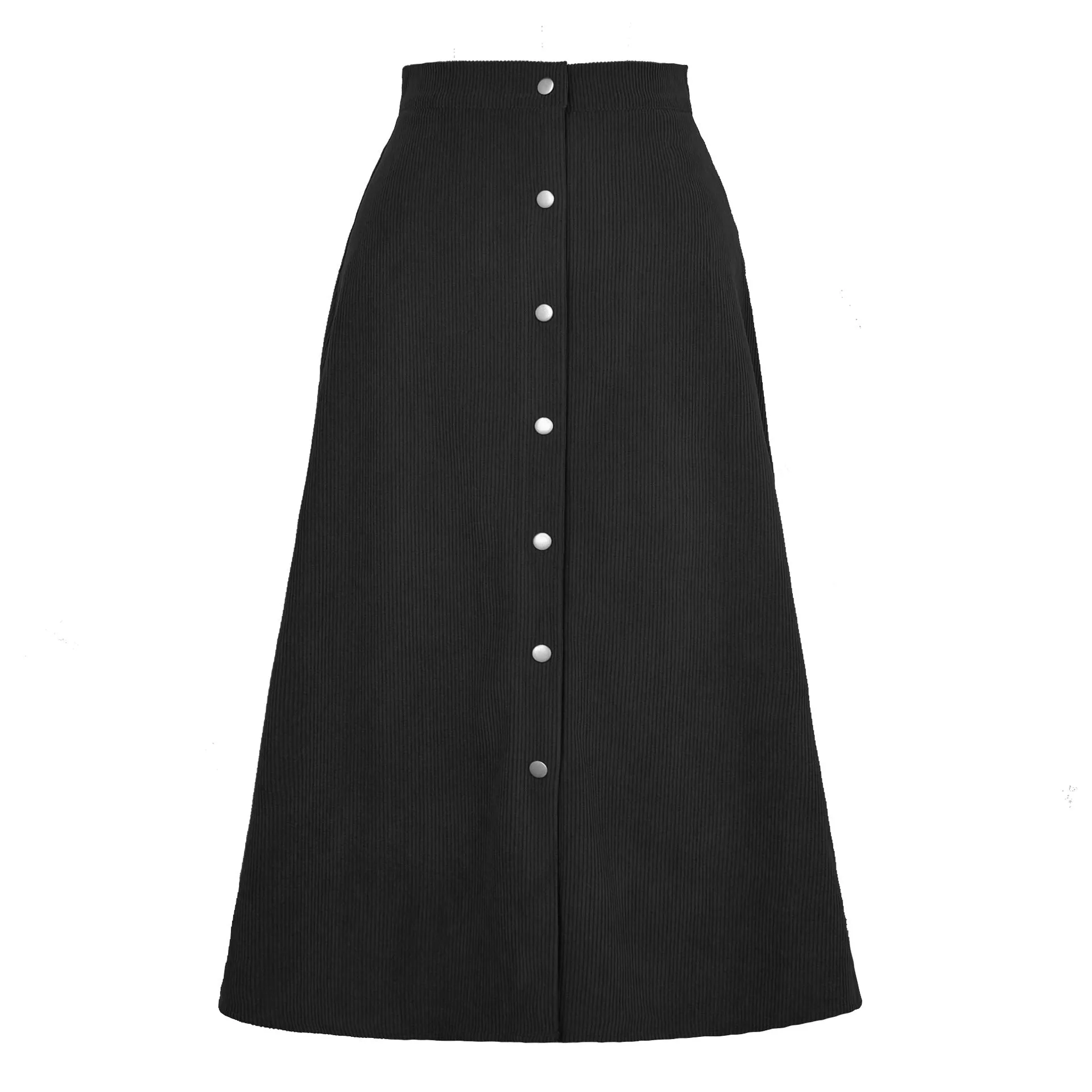 Women's Corduroy Temperament Commute Single-breasted High Waist Long Skirt