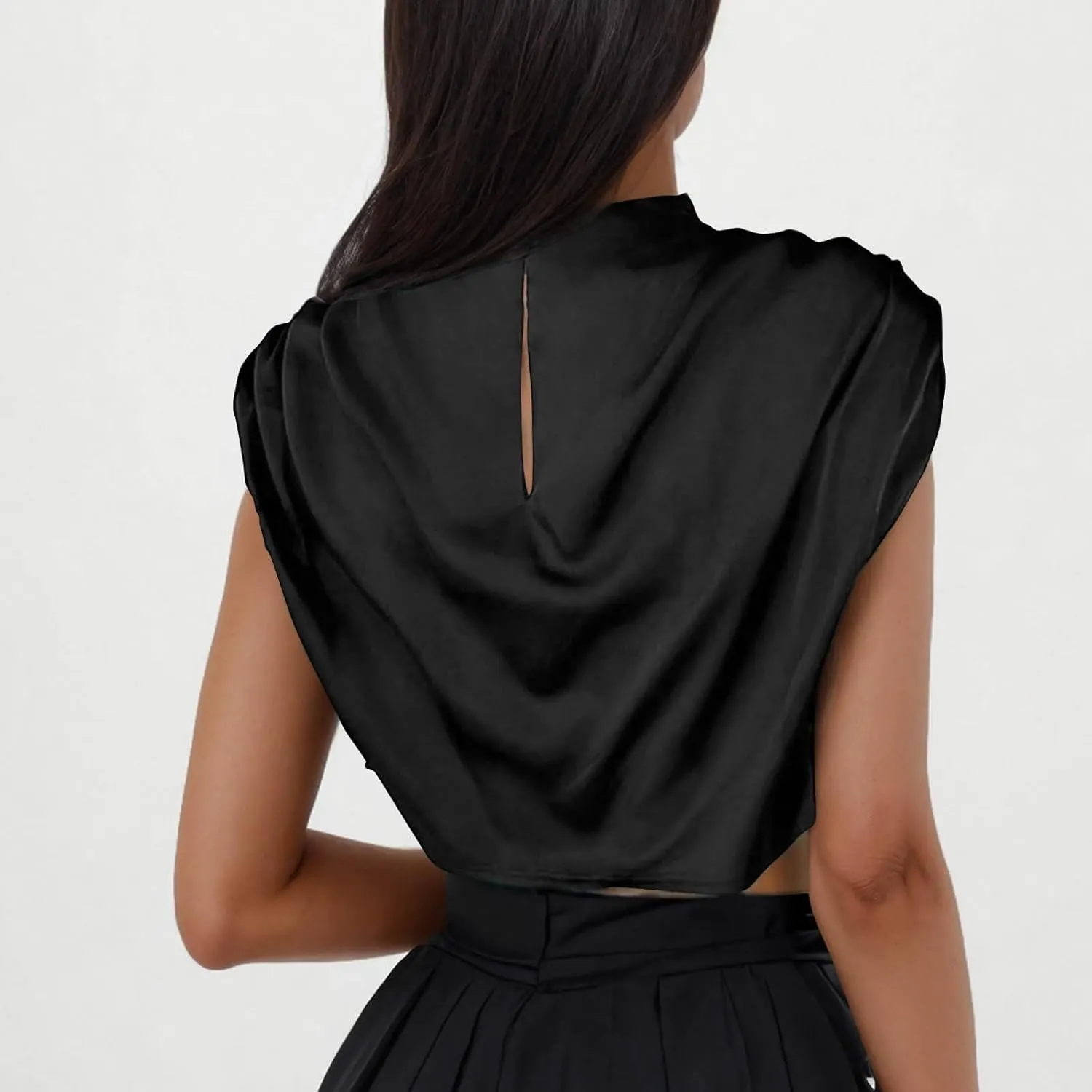 Women's Crop Top Short Sleeve Pullover Blouses Satin Silk Shirts Casual Loose Fit Elegant Business Work Tunic Tops