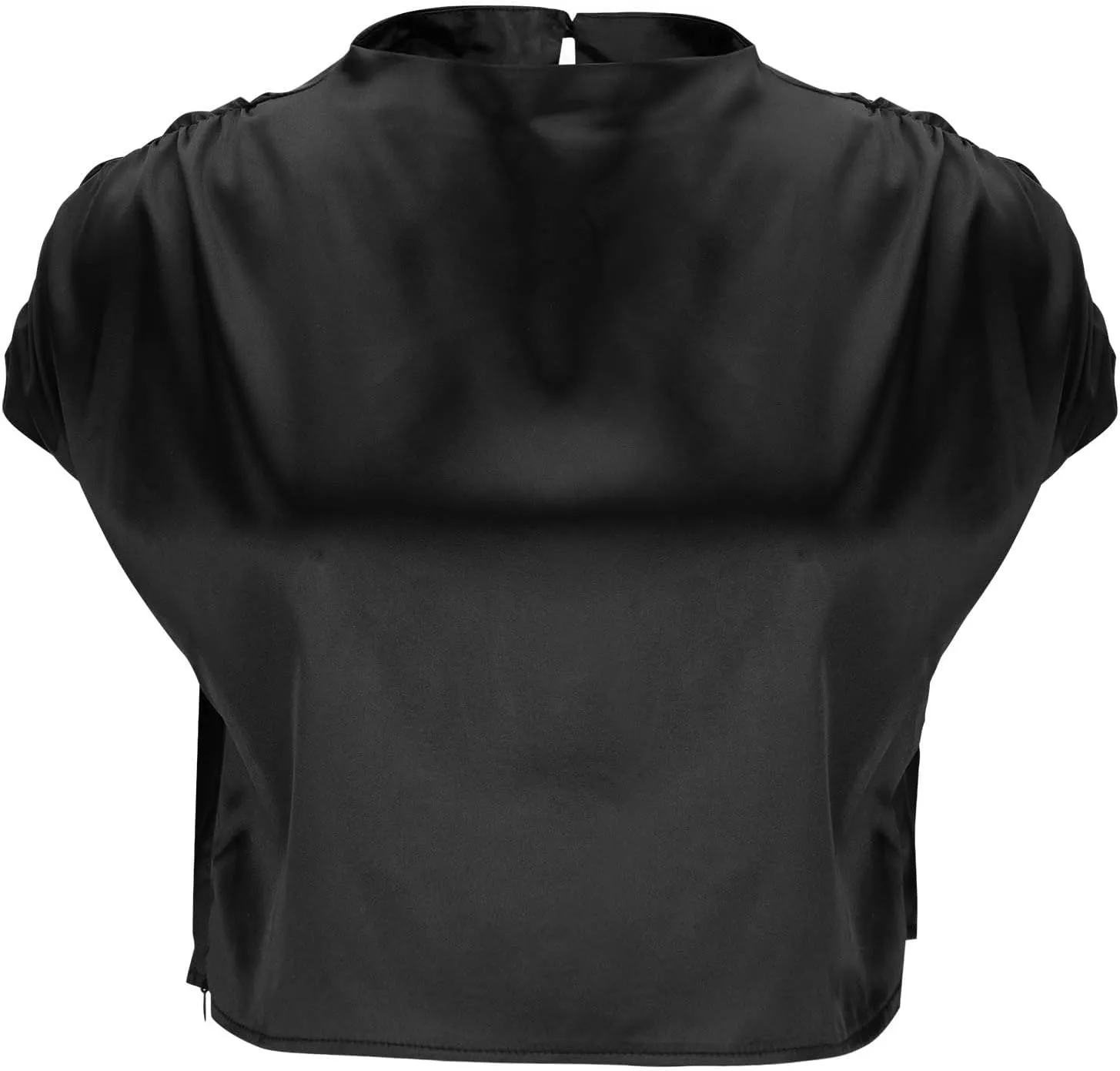 Women's Crop Top Short Sleeve Pullover Blouses Satin Silk Shirts Casual Loose Fit Elegant Business Work Tunic Tops