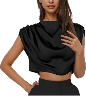 Women's Crop Top Short Sleeve Pullover Blouses Satin Silk Shirts Casual Loose Fit Elegant Business Work Tunic Tops