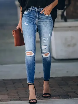 Women's Ripped Cropped Skinny Jeans with High Waist