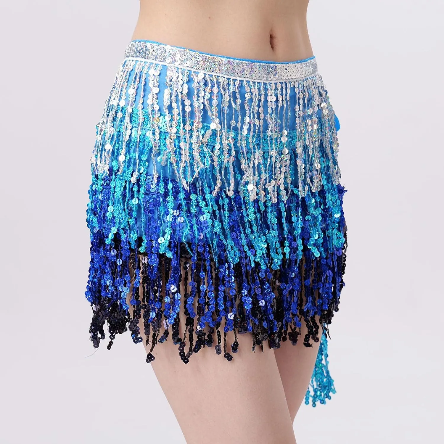 Women's Sexy Wrap Hip Scarf Sequined Tassel Waist Scarf Adult Female Belly Dance Dress Bandage Waist Chain Skirt