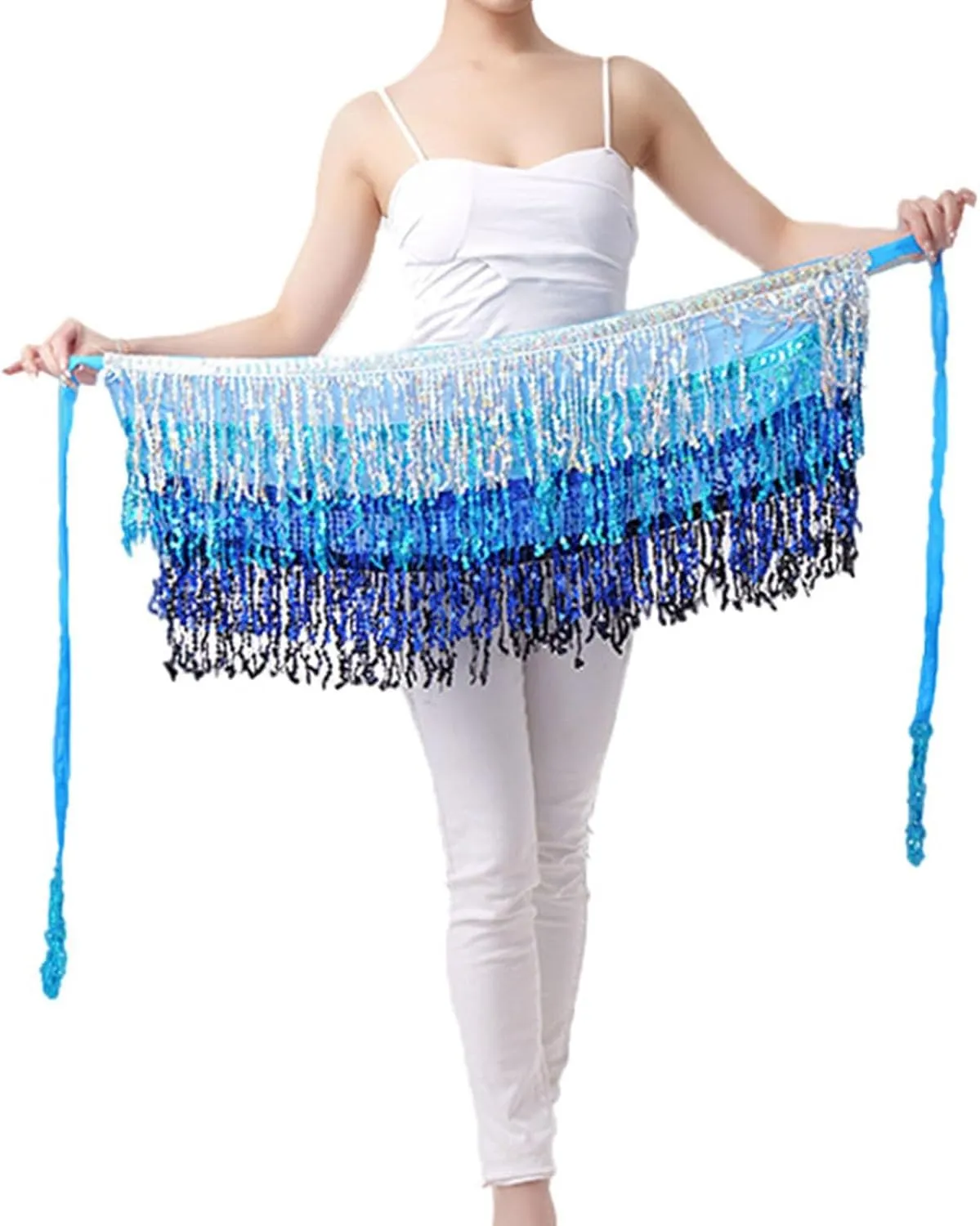 Women's Sexy Wrap Hip Scarf Sequined Tassel Waist Scarf Adult Female Belly Dance Dress Bandage Waist Chain Skirt