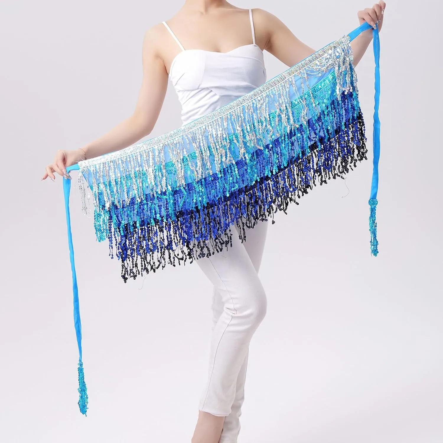 Women's Sexy Wrap Hip Scarf Sequined Tassel Waist Scarf Adult Female Belly Dance Dress Bandage Waist Chain Skirt