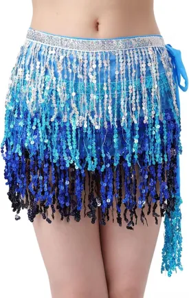 Women's Sexy Wrap Hip Scarf Sequined Tassel Waist Scarf Adult Female Belly Dance Dress Bandage Waist Chain Skirt