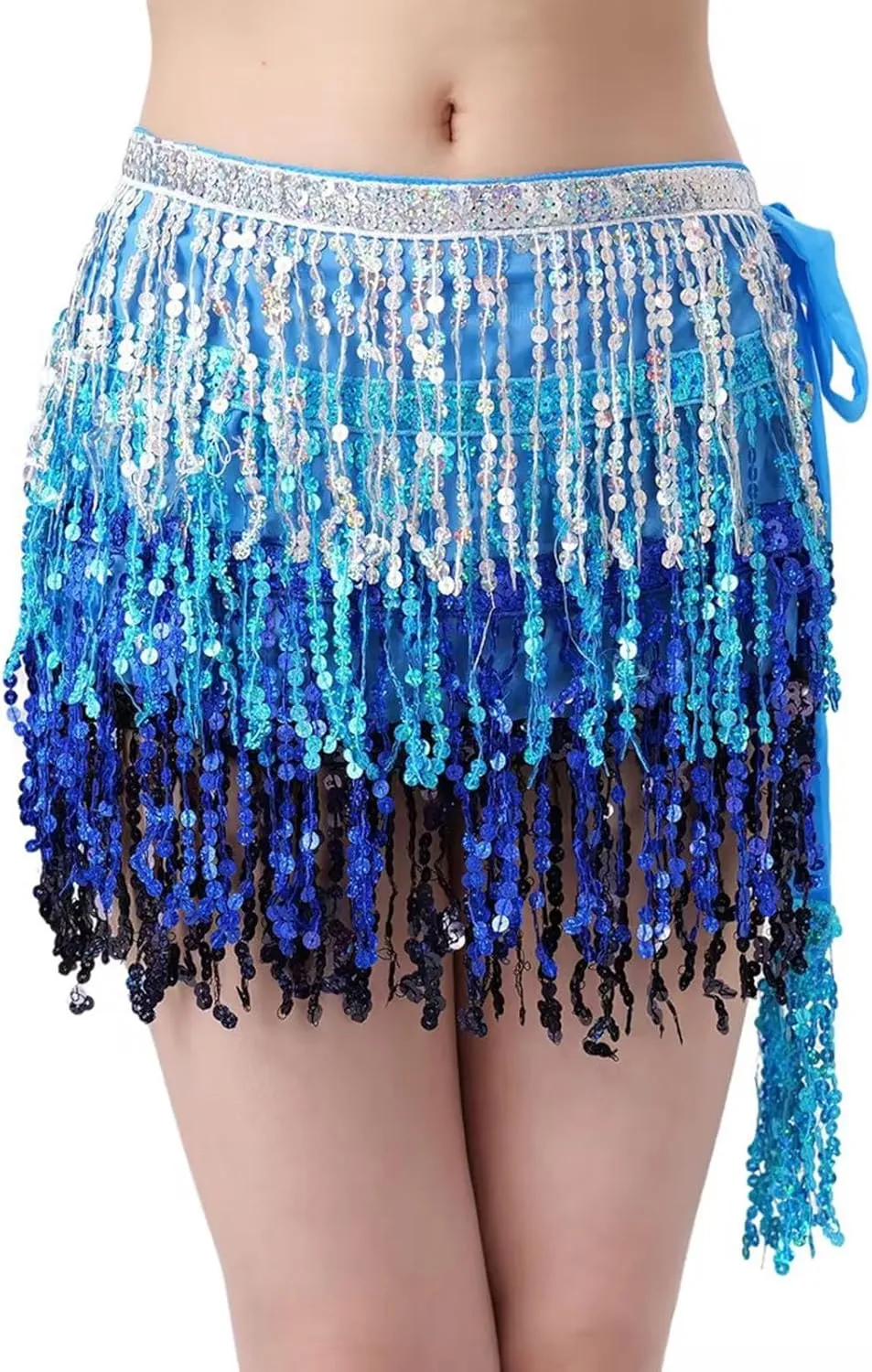 Women's Sexy Wrap Hip Scarf Sequined Tassel Waist Scarf Adult Female Belly Dance Dress Bandage Waist Chain Skirt