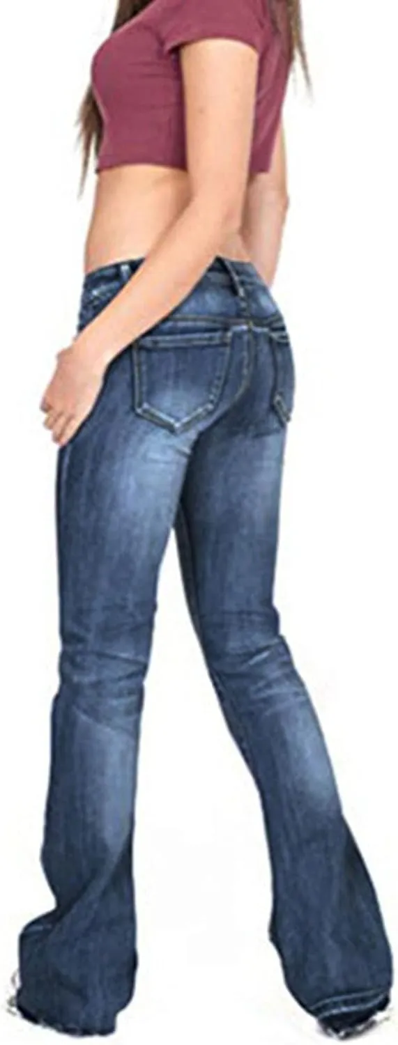 Women's Skinny Girlfriend Jeans Stretchy Bell Bottom Bootcut Denim Pant Sexy Slimming Mid Waisted Flare Bottom Jeans