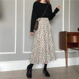 Women's Slim A-Line Skirt | Broken Flowers Print | High-Waist Mid-Length for Spring & Summer | Korean Style