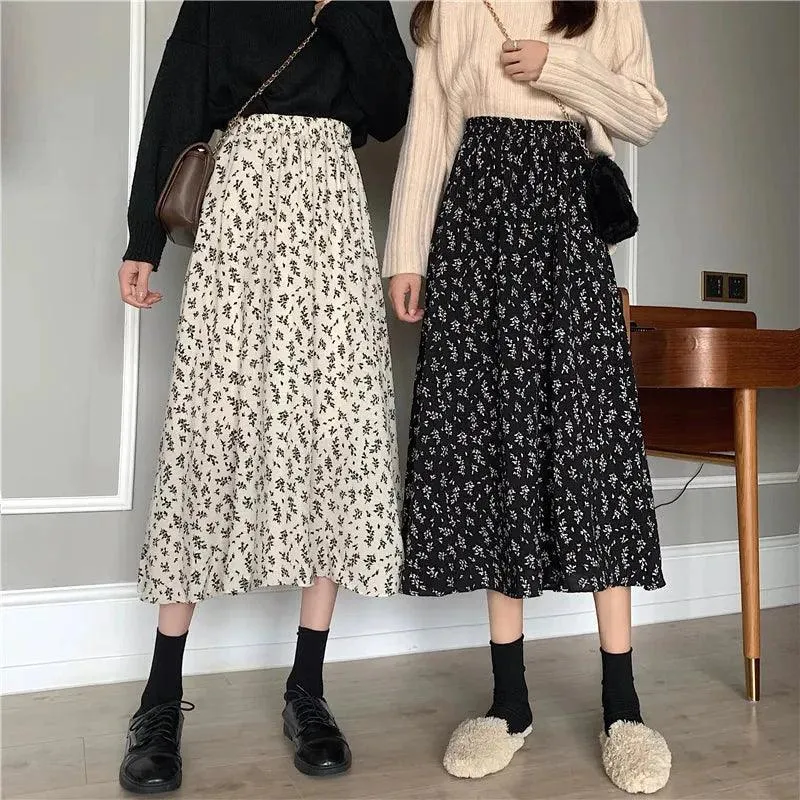 Women's Slim A-Line Skirt | Broken Flowers Print | High-Waist Mid-Length for Spring & Summer | Korean Style