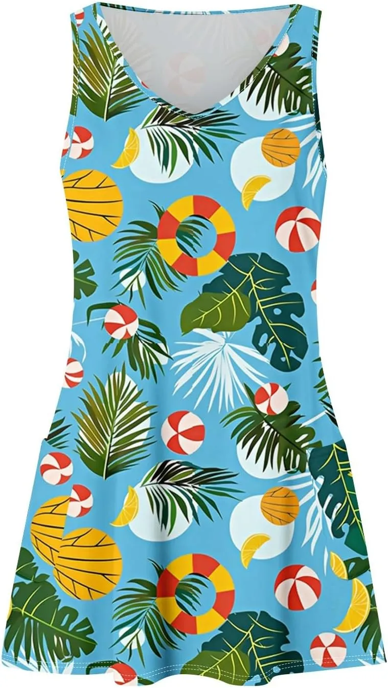 Women's Summer Dresses Sleeveless Vacation Dress with Pocket Casual 2025 Sundress Beach Printed Swimsuit Coverup