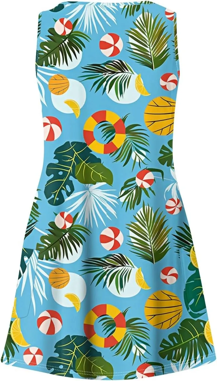 Women's Summer Dresses Sleeveless Vacation Dress with Pocket Casual 2025 Sundress Beach Printed Swimsuit Coverup