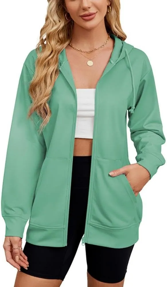 Women's Zip Up Hoodies Long Sleeve Sweatshirts Fall Outfits Casual Oversized Full Zip Hooded Jacket 2025 Fashion