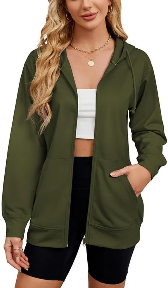 Women's Zip Up Hoodies Long Sleeve Sweatshirts Fall Outfits Casual Oversized Full Zip Hooded Jacket 2025 Fashion