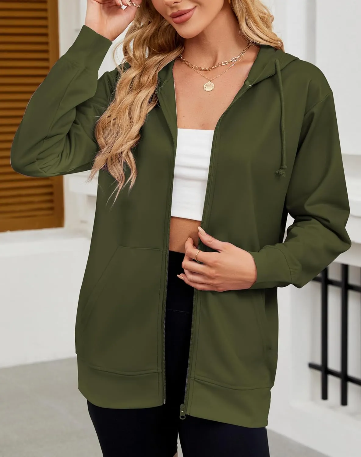 Women's Zip Up Hoodies Long Sleeve Sweatshirts Fall Outfits Casual Oversized Full Zip Hooded Jacket 2025 Fashion