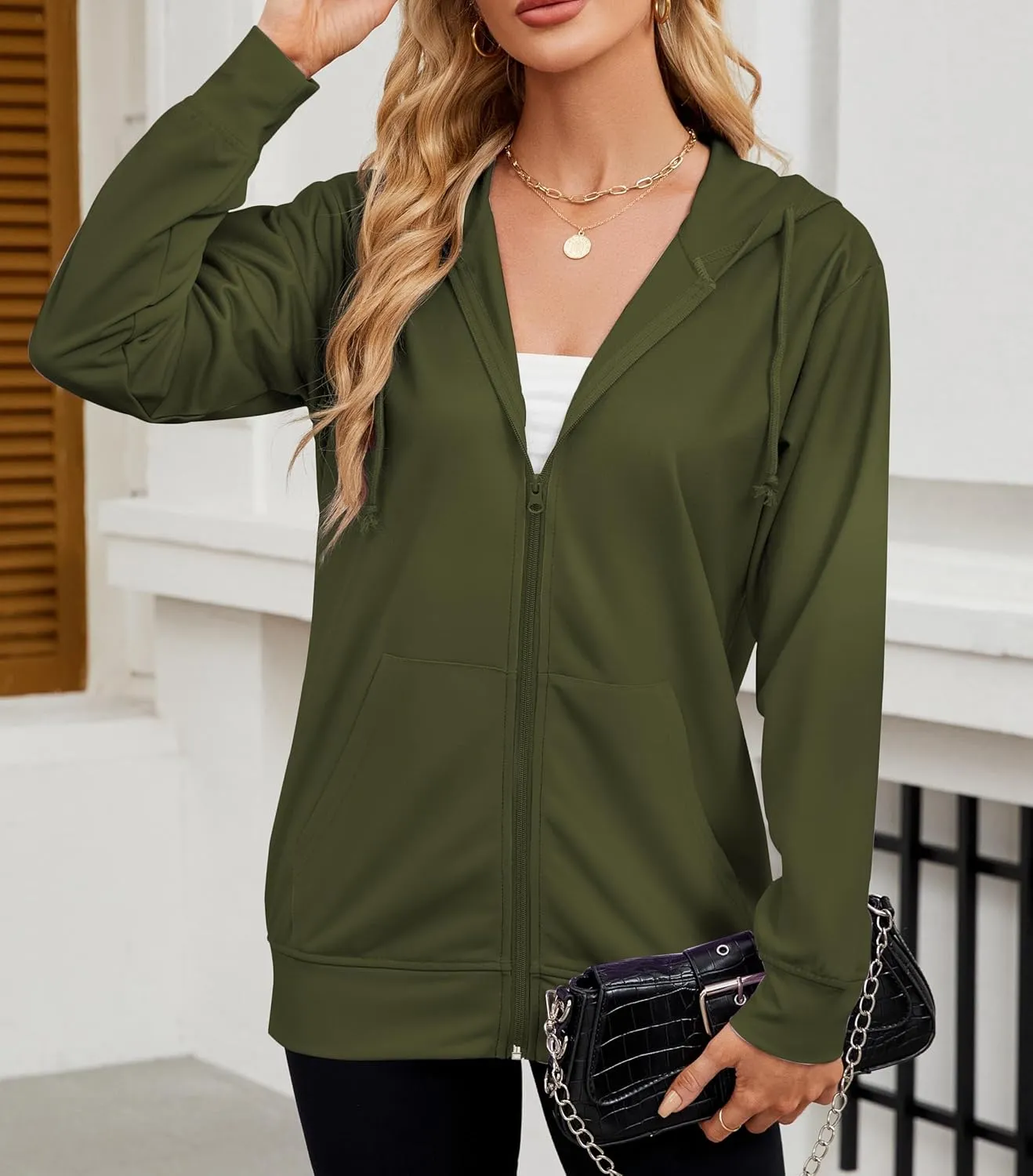 Women's Zip Up Hoodies Long Sleeve Sweatshirts Fall Outfits Casual Oversized Full Zip Hooded Jacket 2025 Fashion