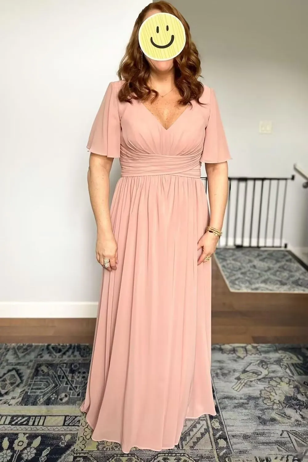 YOFF V-Neck Flutter Sleeve Bridesmaid Dress with Pockets A-Line Long Chiffon Formal Party Dresses with Slit YO003