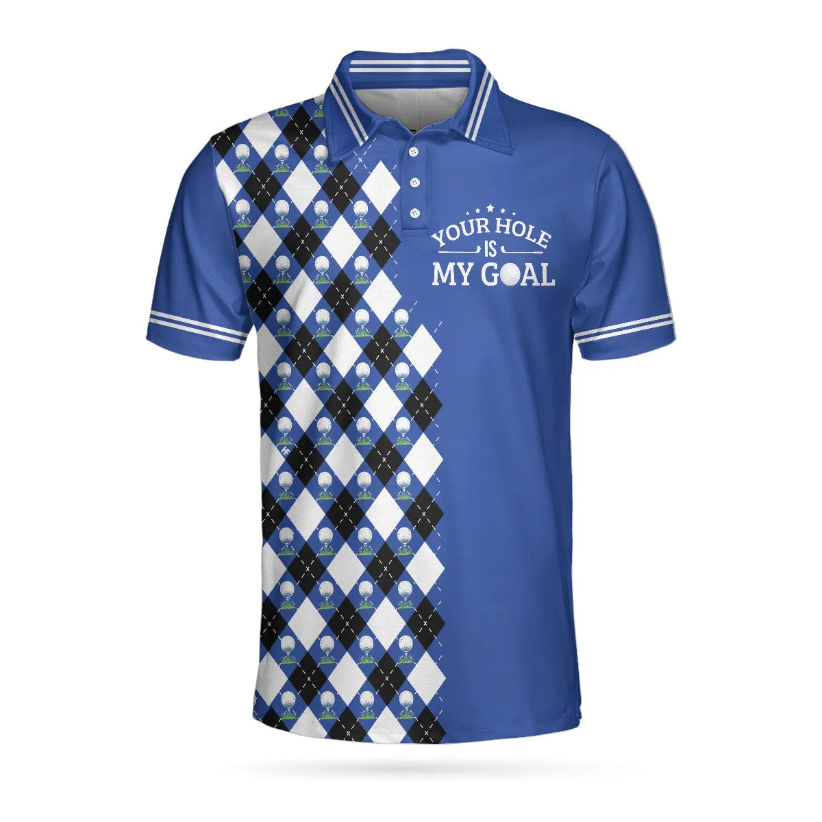 Your Hole Is My Goal Remastered Short Sleeve Golf Polo Shirt, Blue Argyle Pattern Polo Shirt, Best Golf Shirt For Men Coolspod